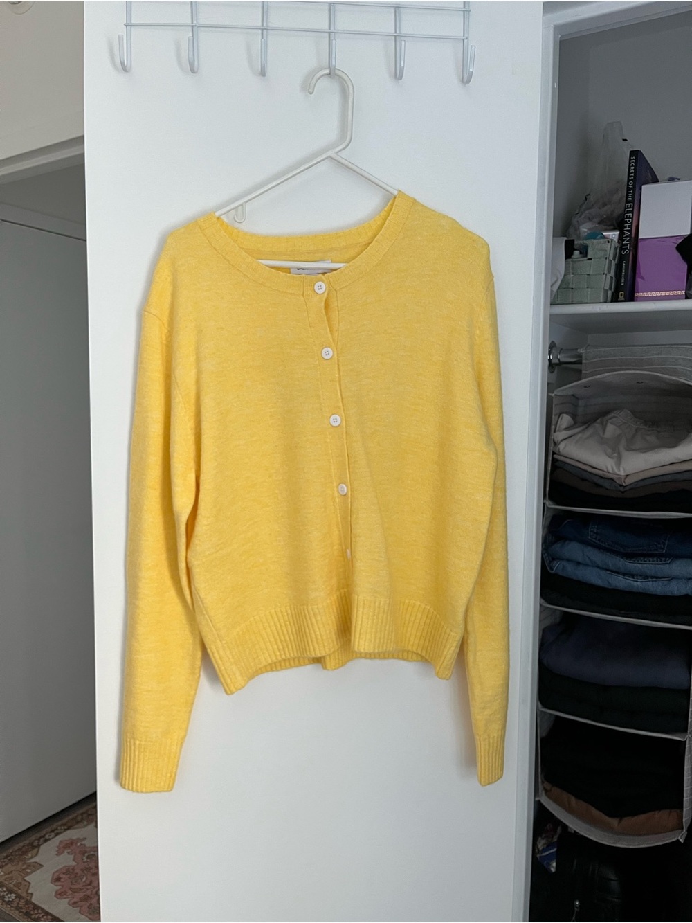 yellow cardigan